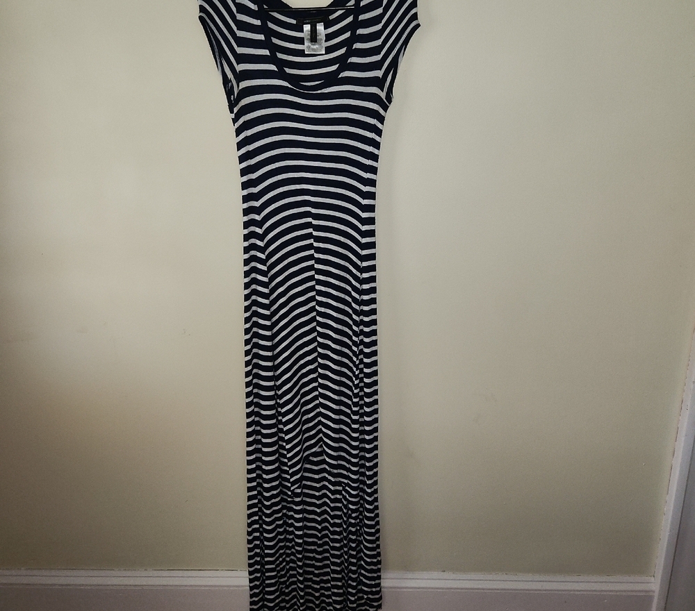 BCBGMaxAzria Navy and White Striped Maxi Dress